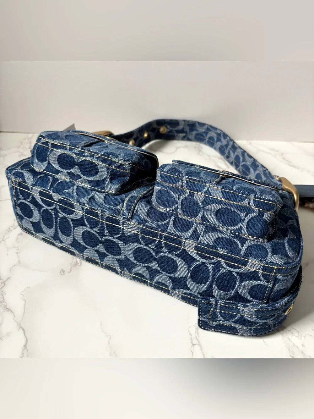 New LIMITED Coach Coachtopia Cargo Shoulder Bag in Signature Blue Denim - Picture 6 of 14